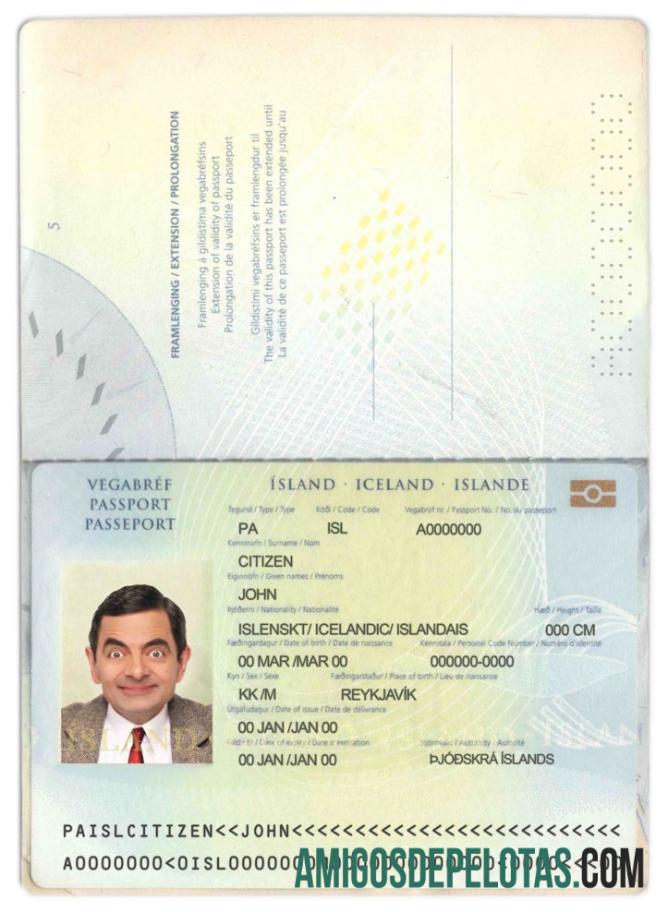 Passaporte da Islândia exemplo